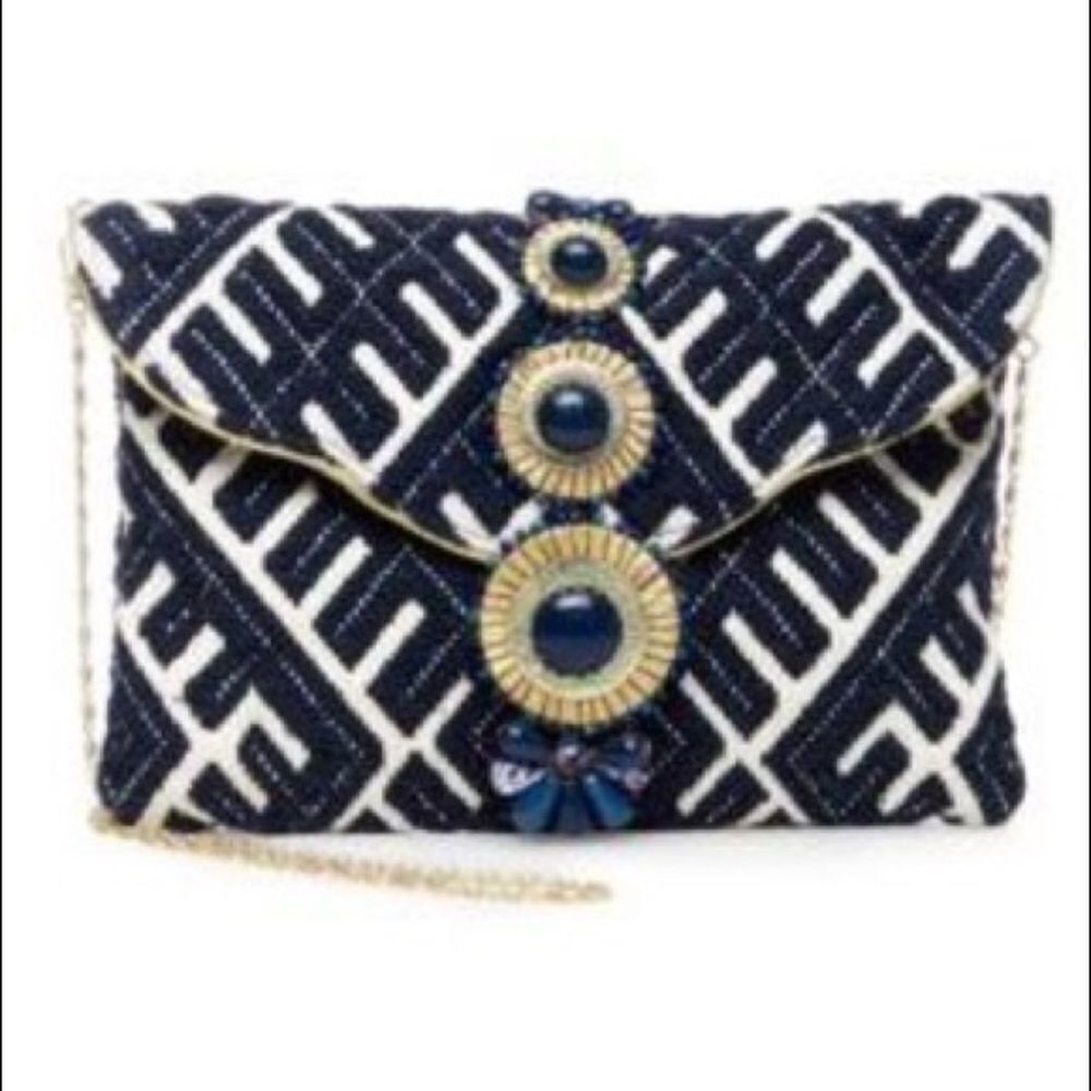 Steve Madden Navy Bzada Resort Brocade Clutch